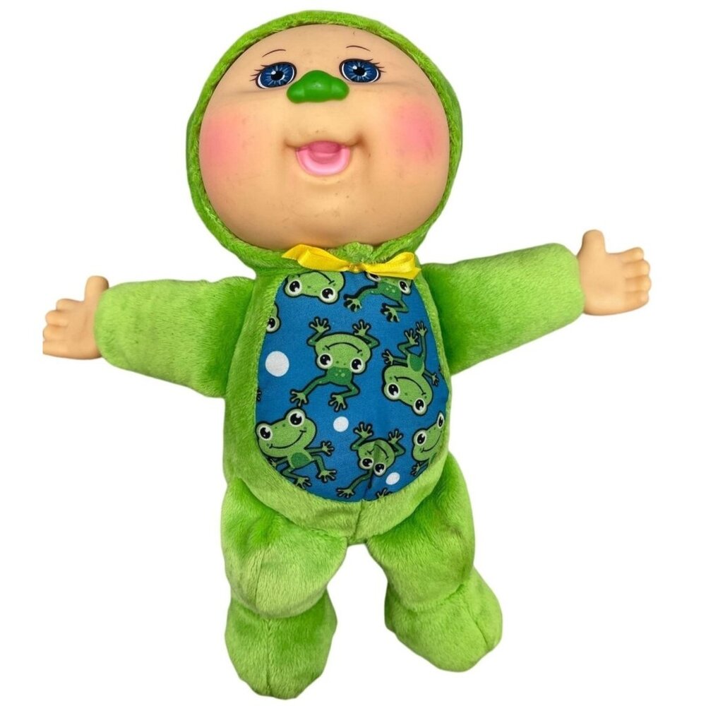 cabbage patch doll frog green plush bow blue eyes soft 2015 10" tall READ